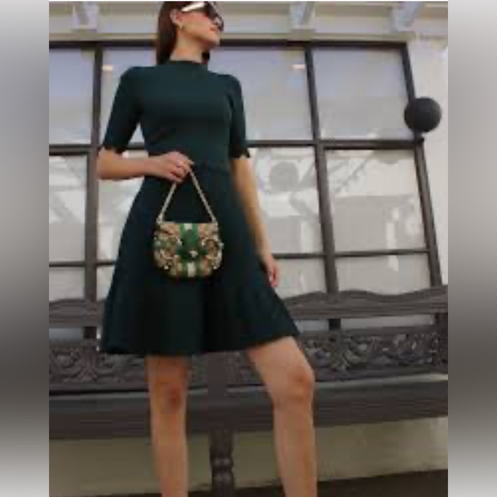 SANDRO Pie Green Knit Fit and Flare Dress SM-MED - Picture 3 of 7